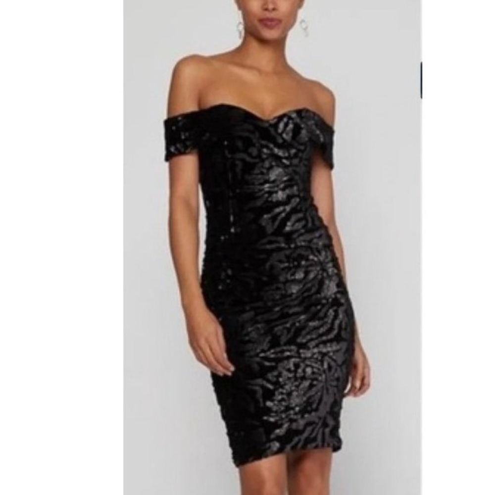 Bardot Black Sequin Off Shoulder Cocktail Dress Women US 6 S Excellent